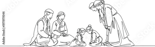 family playing with pet dog