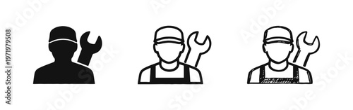 Mechanic and Service Worker Icons Set. Repairman, Engineer and Handyman Symbols.