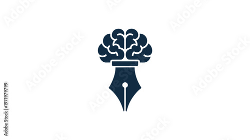 Creative concept of a pen nib merged with a human brain illustrating ideas and writing