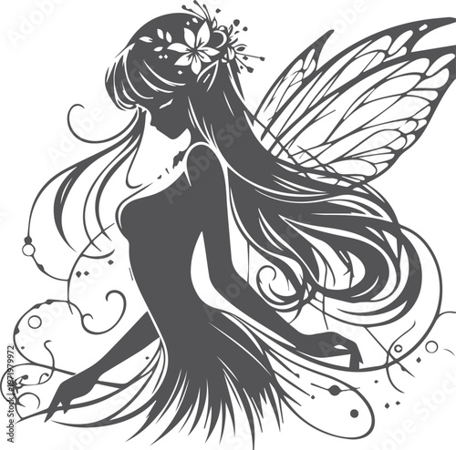 Beautiful Enchanted Fairy Silhouette with Magical Butterfly Wings