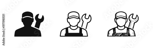 Mechanic and Service Worker Icons Set. Repairman, Engineer and Handyman Symbols.