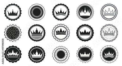 Set of Royal Crowns and Badges: Vintage Icons for Royalty and Prestige