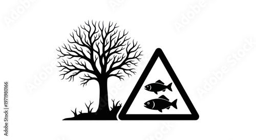 Tree and Fish Warning Sign Icon