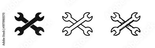 Crossed Wrenches Icons Set. Repair, Tool and Maintenance Symbol Collection.