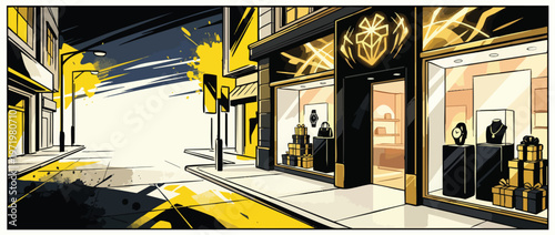 Black Friday Retail Storefront Display with Elegant Gifts and Jewelry