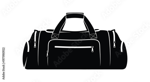 Black duffel bag illustration with visible details a striking silhouette