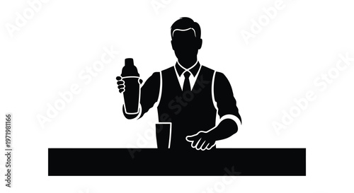 A classic bartender mixing a drink behind the bar black silhouette