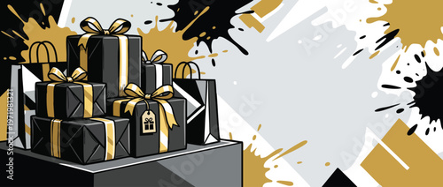 Black Friday Sale Presents Abstract Background with Gift Boxes and Shopping Bags