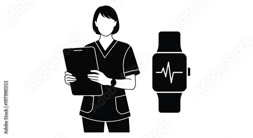 Healthcare worker with digital tablet and smartwatch a striking silhouette