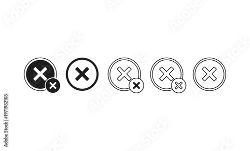 Set of black and white cross mark icons in various styles.