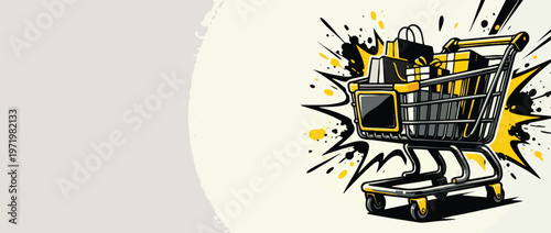 Shopping Cart Full of Gifts on Black Friday Sale with Dynamic Background