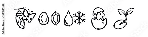 Hand-drawn Nature and Life Cycle Doodle Icons Set