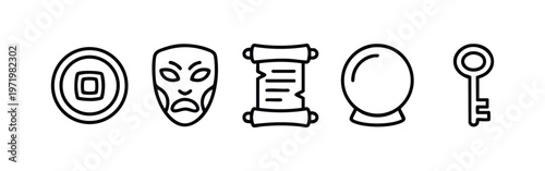 Line Art Mystical and Ancient Objects Icons Set