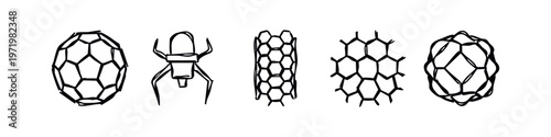 Hand Drawn Carbon Allotrope and Nanomaterial Doodle Icons Set