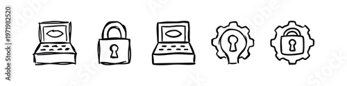 Hand drawn security, privacy and data protection doodle icons set