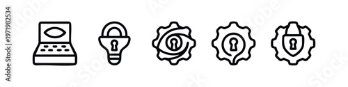 Security, privacy and data protection outline vector icons set