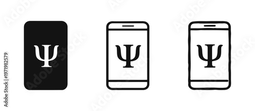 Mobile Psychology and Teletherapy Icon Set with Smartphone and Psi Symbol