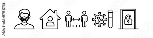 COVID-19 Pandemic and Safety Measures Line Art Icons Set