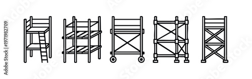 Scaffolding and Construction Line Art Icons Set
