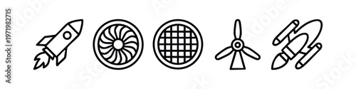 Aerospace and Propulsion Technology Line Art Icons Set