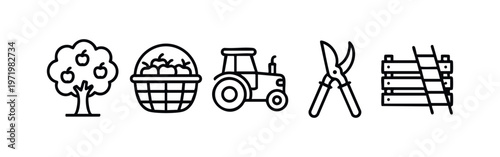 Gardening and Farming Line Art Icons Set