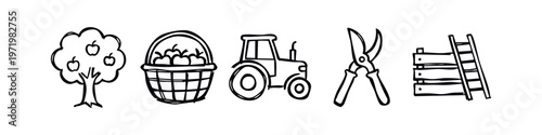 Hand Drawn Gardening and Farming Doodle Icons Set