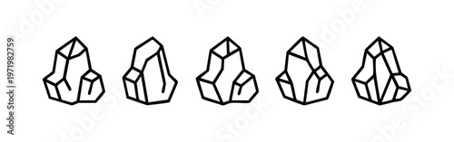 Elegant crystal and gem stone outline icon set. Clean line art illustrations on white background.