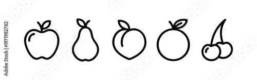 Foto Assorted Fresh Fruits Line Art Icons Set