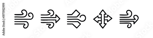 Line Art Wind and Airflow Icons: Movement, Direction, Energy, and Natural Elements
