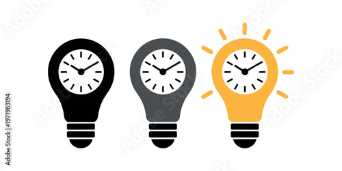 Time Management Icon Set Clock Light Bulb Productivity Concept Deadline Vector Collection
