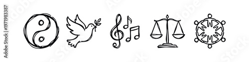 Sketchy Icons for Spirituality, Peace, Music, Justice, and Dharma