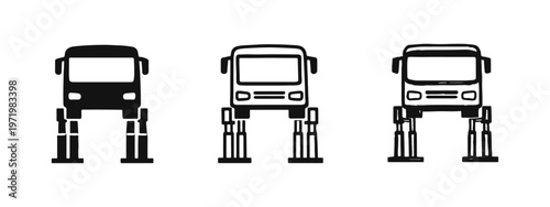 Bus Maintenance and Service Icon Set - Vehicle Elevated for Repair