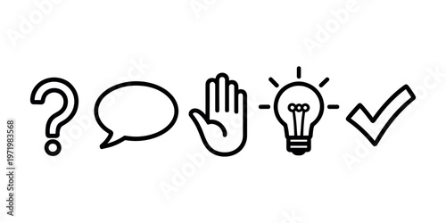 Photos Communication Icons Set Question Mark Speech Bubble Hand Idea Check Mark Line Ve