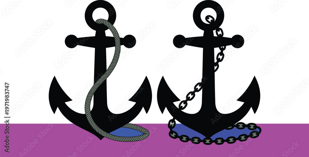 Naklejka premium Nautical anchors with chain and pink stripe illustration