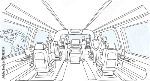 airplane interior, cabin, passenger seats