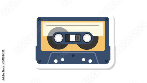 Retro dark blue audio cassette tape sticker with a vintage label design representing old school music technology and nostalgia.
