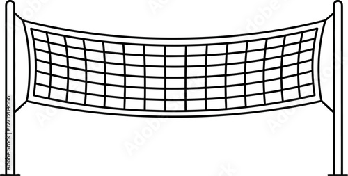 Minimalist black outline volleyball net with two sturdy posts, a clean vector illustration on a white background.