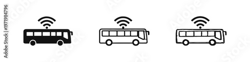 Bus with WiFi signal icon set, representing onboard internet connectivity for modern public transport.