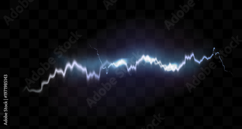 Vector Illustration of Abstract Blue Lightning on Black Background. Blitz Lightning Thunder Light Sparks Storm Flash Thunderstorm. Power Energy Charge