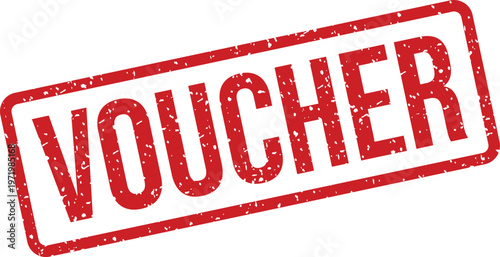 Red rectangular stamp with a distressed texture showing the word VOUCHER for promotions or discounts