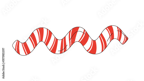 Wavy peppermint candy cane or striped Christmas ribbon design element isolated on a clean white background for holiday decor.