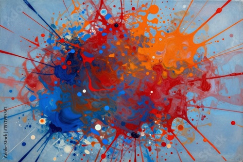 A close up of a blue and red liquid with bubbles