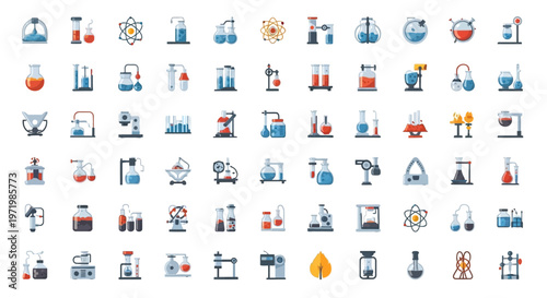 Science Icons Set: Laboratory Equipment, Chemistry, Biology, Research, Medical, Education