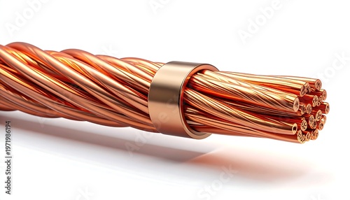 Close-up of a copper wire bundle with a metal ring.
