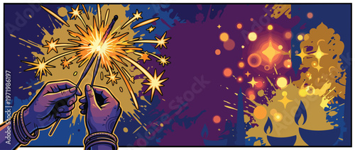 Diwali Beautiful Sparkler Lights Festive Illustration