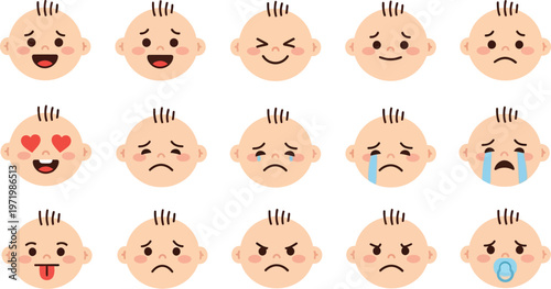 Adorable baby faces vector illustration displaying a range of human emotions