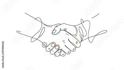Elegant one line drawing of a handshake between two people symbolizing a successful business agreement, partnership, and mutual trust.