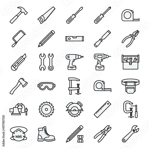 A collection of carpentry and construction tool icons