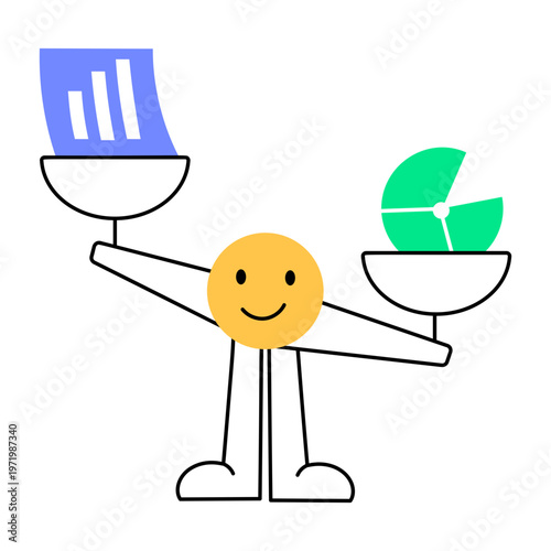 A flat style icon showing balancing work