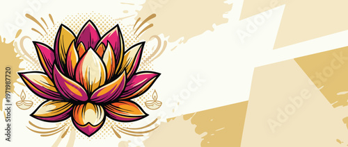 Diwali Lotus Petals with Soft Comic Burst Accents and Restrained Festive Design